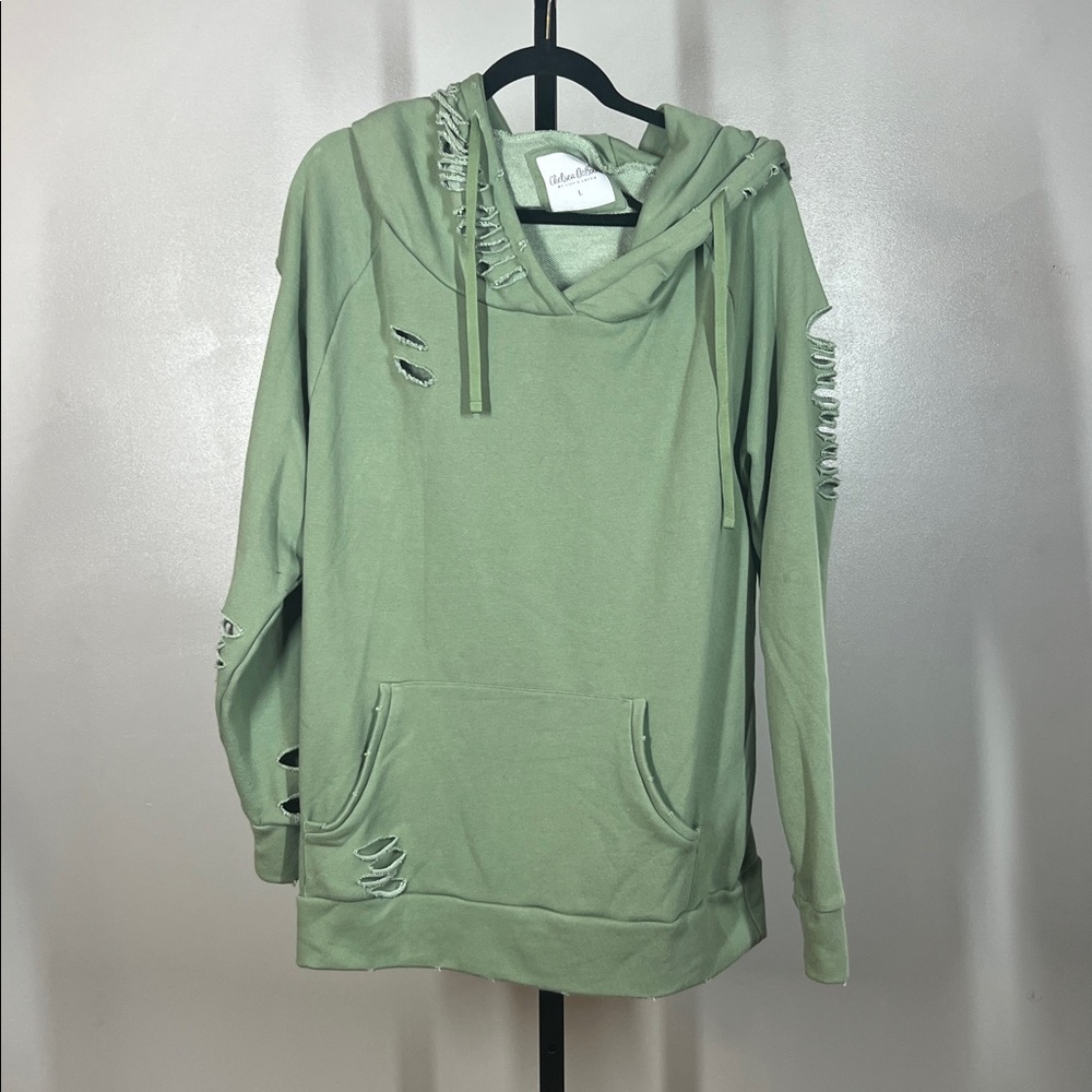 Chelsea Deboer Green Distressed Hoodie